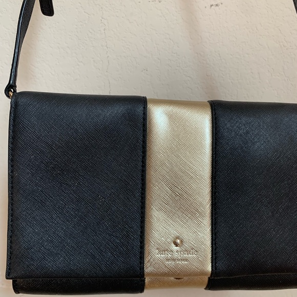 KATE SPADE Cedar Street Clutch Cali Crossbody Bag - BLACK & METALLIC GOLD - Picture 2 of 10